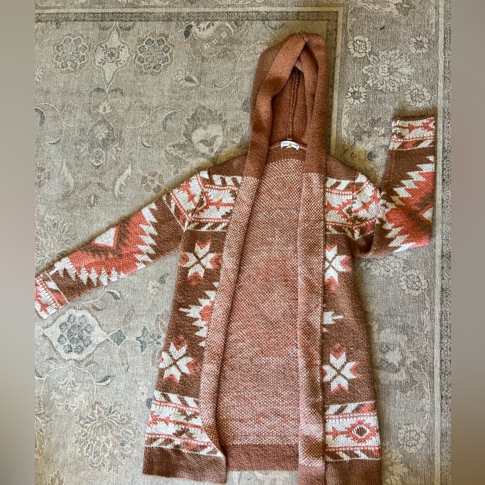 Aztec print hooded cardigan
